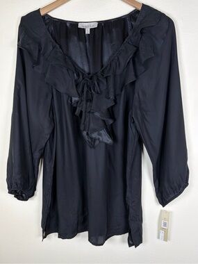 NEXX New York Black 100% Silk Ruffle Blouse XL NWT Romantic Boho Top